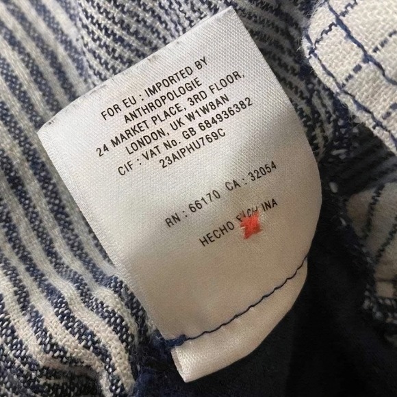 9-H15 STCL Anthro Linen Stripe Tunic Top Navy Blue Women's Sz Medium Boho Casual - Picture 12 of 15